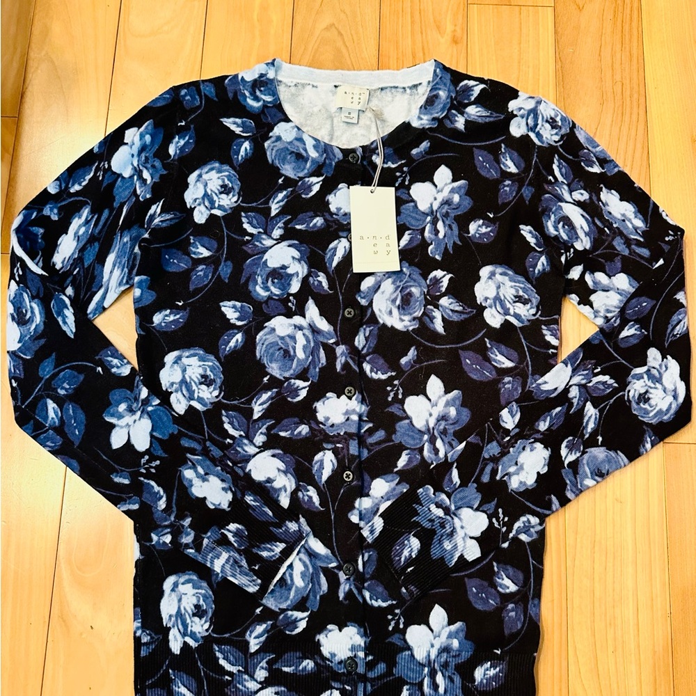 Blue Floral Cardigan Sweater - a new day